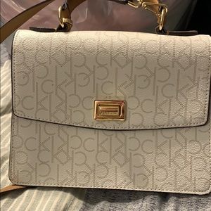 Calvin Klein White Crossbody Bag with Gold Accents